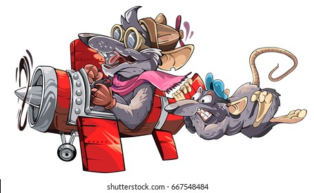 rat pilot pulls on the tail of the aircraft another rat
