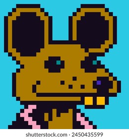 Rat pixel art animal character, avatar, cartoon vector icon, game user or web profile, 8-bit mouse head, social net portrait, minimalistic fashion, vector cryptoart background.