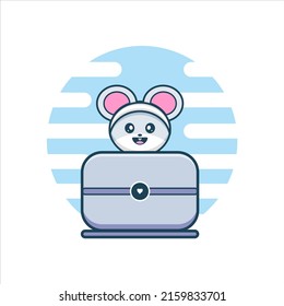 Rat Playing Laptop Vector Icon Illustration