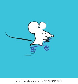 Rat playing on skateboard. Funny cartoon ,greeting card, illustration.