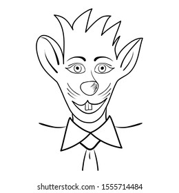 Rat portrait. Hand drawn illustration of dressed rat.  