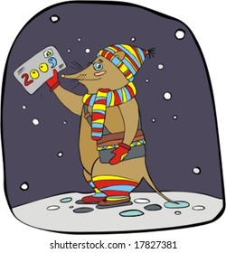 Rat the postman in a striped scarf and a hat with an envelope