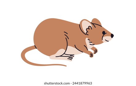 Perfil de rata. Ratón de casa marrón. Linda mascota roedor, vista lateral. Plaga, fauna silvestre, mamífero con cola. Ilustración vectorial plana aislada sobre fondo blanco