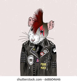 rat punk, furry art illustration, fashion animals