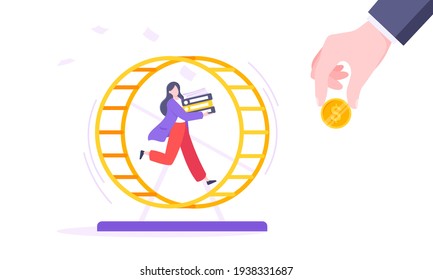 Rat race business concept with businessman running in hamster wheel working hard and always busy
