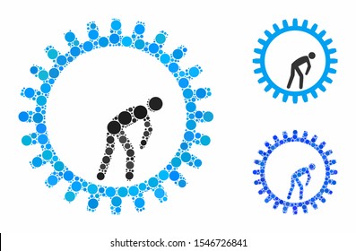 Rat race gear composition of small circles in various sizes and color hues, based on rat race gear icon. Vector small circles are organized into blue collage.