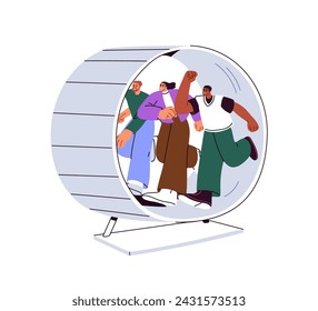 Rat race, rivalry concept. Competitors running, rushing in hamster wheel. Stressed people hurrying in endless eternal work and life cycle. Flat graphic vector illustration isolated on white background