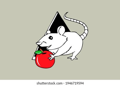 Rat with a red apple. Vector illustration