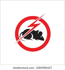 Rat in red forbidding spark circle. Anti rat sign, pest control icon. Rats pest control stop sign on white background vector illustration