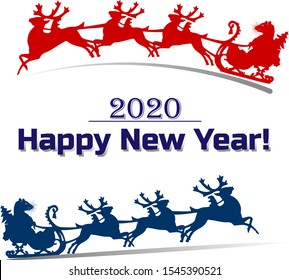 Rat rides on a sleigh pulled by deer, silhouette decoration for 2020, on a white background, vector