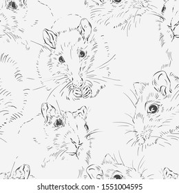 Rat. Rodent, mouse. Vector image. Hand-drawn illustration. Linear graphics.
Seamless pattern.
