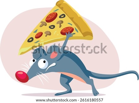 
Rat Runs Away with a Slice of Pizza Vector Cartoon Illustration. Italian restaurant infested with rodents conceptual illustration
