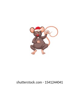 Rat in a santa hat on a white background. Cartoon character.