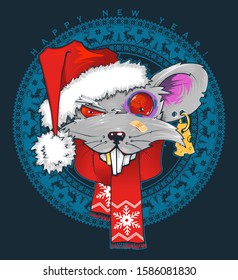 The rat in Santa's hat. Symbol of the year 2020 according to the Chinese calendar