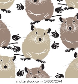 Rat in a seamless pattern, animal, round dance, backdrop, vector.
