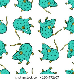  Rat Seamless Pattern on white background isolated. Stock Vector Illustration. Cartoon style.