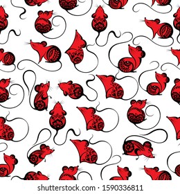  Rat seamless pattern. Set of mouse. Zodiac sign Rat.