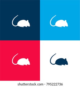 Rat silhouette four color material and minimal icon logo set in red and blue