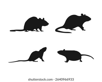 Rat silhouette. A set of Rat silhouettes in black color in different sitting and standing styles. Silhouette Images of Rats for Pest Control or Biology Study.