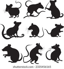 Iconos de arte del vector de la silueta de rata.