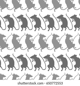 Rat silhouettes, light and dark gray, on white background. Seamless pattern.