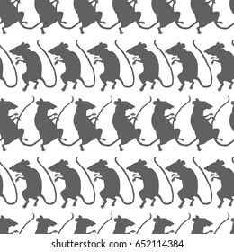 Rat silhouettes on white background. Seamless pattern.