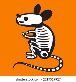 Rat skeleton halloween holiday decoration vector. Little mouse animal body structure. Scary rodent bone, skull and tail. Mystery celebrative party ornament flat cartoon illustration