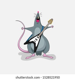 Rat in sketch style. Chinese new year background vector illustration. Doodle rat for decorative design. A rat with a guitar rejoices.