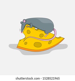 Rat in sketch style. Chinese new year background vector illustration. Doodle rat for decorative design. The rat ate cheese and fell asleep.