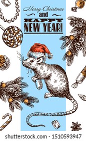Rat sketch vector illustrations. Hand drawn picture with mouse. Symbol of 2020 new year.