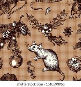 Rat sketch vector illustrations. Hand drawn picture with mouse. Symbol of 2020 new year.