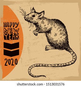 Rat sketch vector illustrations. Hand drawn picture with mouse. Symbol of 2020 new year.