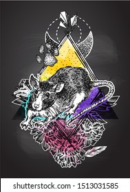 Rat sketch vector illustrations. Hand drawn picture with mouse. Symbol of 2020 new year.