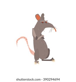 Rat Standing On Two Legs With Arms Crossed Flat Cartoon Stylized Vector Illustration