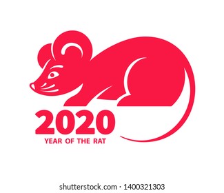 Rat is a symbol of the 2020 Chinese New Year. Holiday illustration of silhouette Zodiac Sign of red rat isolated on a white background. Vector element for banner, poster, flyer 