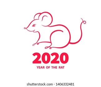 Rat is a symbol of the 2020 Chinese New Year. Holiday illustration of silhouette Zodiac Sign of red rat isolated on a white background. Vector element for banner, poster, flyer 