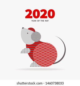 Rat is a symbol of the 2020 Chinese New Year. Holiday vector illustration of Zodiac Sign of rat decorated with geometric pattern. Greeting card in Oriental style with mouse, circle elements