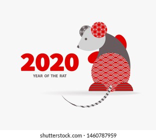 Rat is a symbol of the 2020 Chinese New Year. Holiday vector illustration of Zodiac Sign of rat decorated with geometric pattern. Greeting card in Oriental style with mouse, circle elements