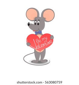 Rat is the symbol of 2020 Chinese New Year. A mouse with a red heart. The inscription Be my Valentine