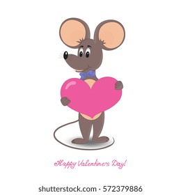 Rat is the symbol of 2020 Chinese New Year. Mouse with heart. Vector illustration of Valentine's Day
