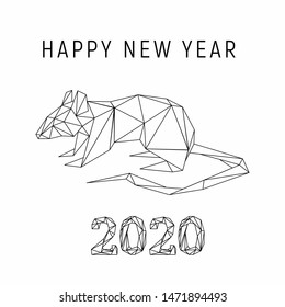 Rat symbol of 2020 on the Chinese calendar. Poligonal vector design. Happy New Year text.