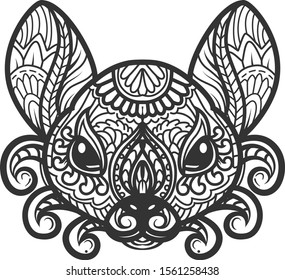 Rat is symbol of New Year 2020. Zentangle stylized doodle vector animal drawing of rat head. Decorative ornate vector rat drawing for coloring book