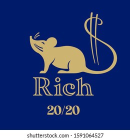 A rat with a tail in the shape of a dollar is a symbol of the New Year 2020 successful for business.
