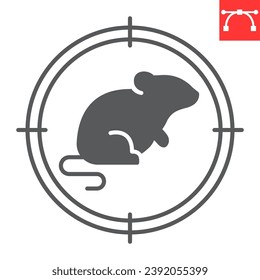 Rat target glyph icon, pest control and kill rodent, rat in crosshair vector icon, vector graphics, editable stroke solid sign, eps 10.