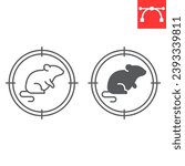 Rat target line and glyph icon, pest control and kill rodent, rat in crosshair vector icon, vector graphics, editable stroke outline sign, eps 10.