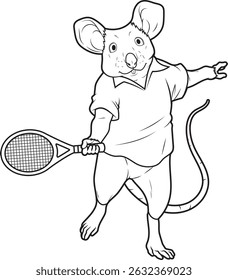 Rat Tennis Tennis racket Animal Vector Graphic Art Illustration