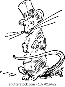 Rat this picture shows a rat with hat on head vintage line drawing or engraving illustration
