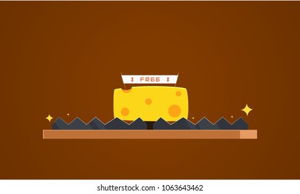 Rat Trap with Big Cheese. Isolated vector Illustration