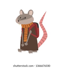 Rat Traveling With Backpack, , Cute Humanized Rodent Animal Cartoon Character Vector Illustration