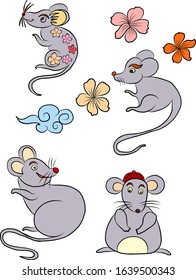 Rat vector for chinese and happy new year 2020.Cute rat illustration for sticker on white isolated background.Cartoon style.